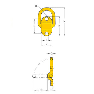 YOKE Bolt-On Tie Down Dimensions