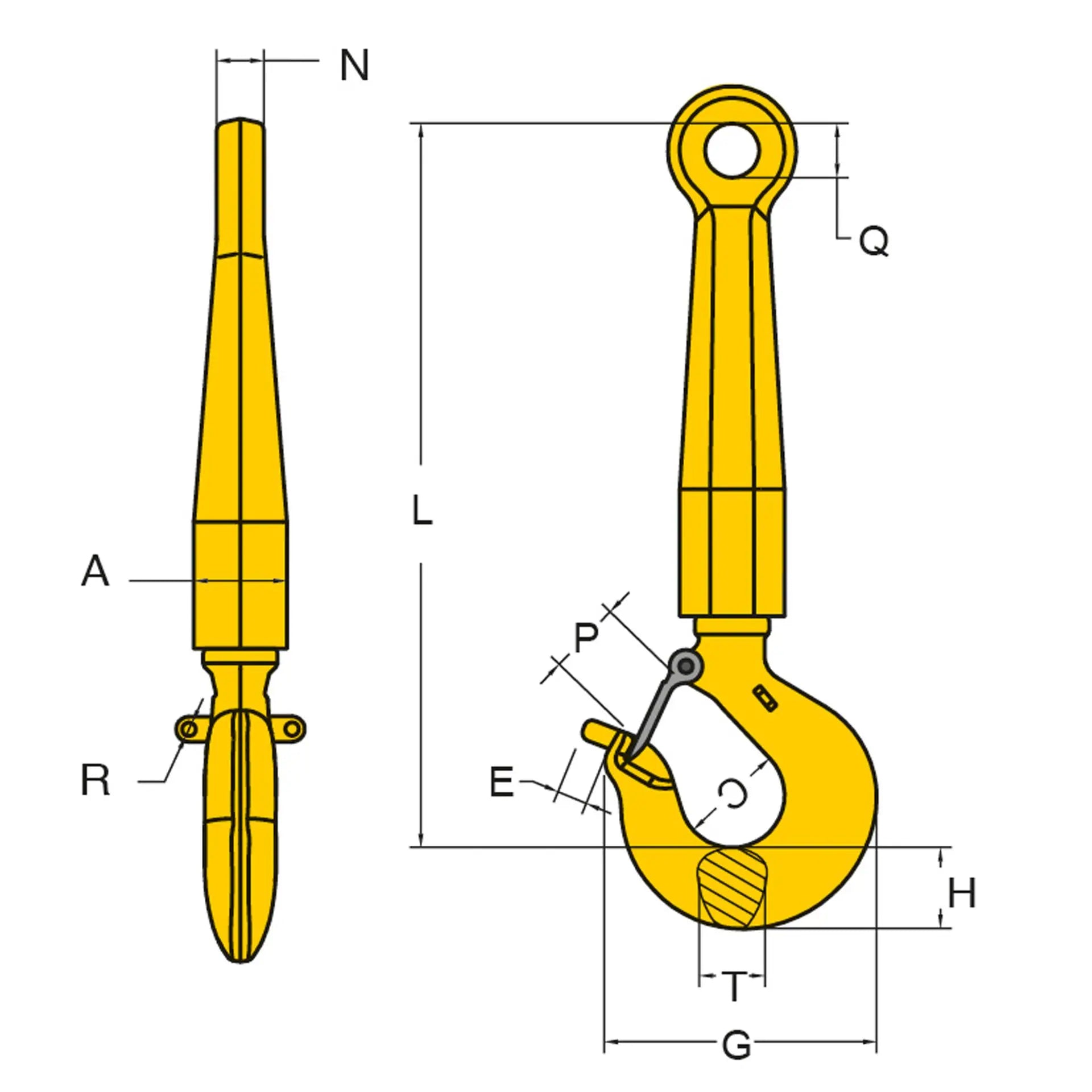 YOKE ROV Shank Hook Dimensions