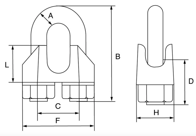 Wire Rope Grip BS EN Style - Type A Dimensions