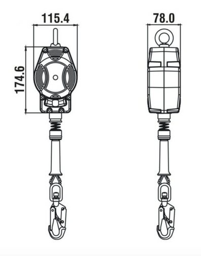 Dimensions of 3.5m Helixon-S Wire Rope Fall Arrest Block