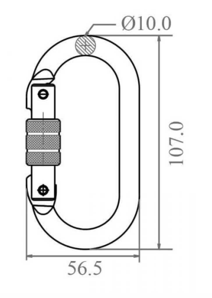 Dimensions for Steel Keylock Screw Locking Karabiner