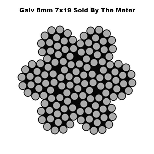 8mm By the Meter  7 x 19 Galvanised Wire Rope