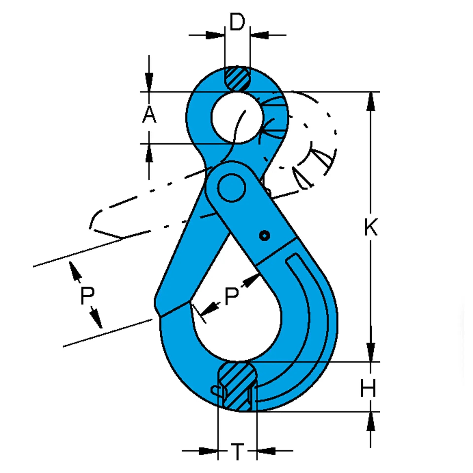 YOKE Grade 100 Eye Self Locking Hook Dimensions