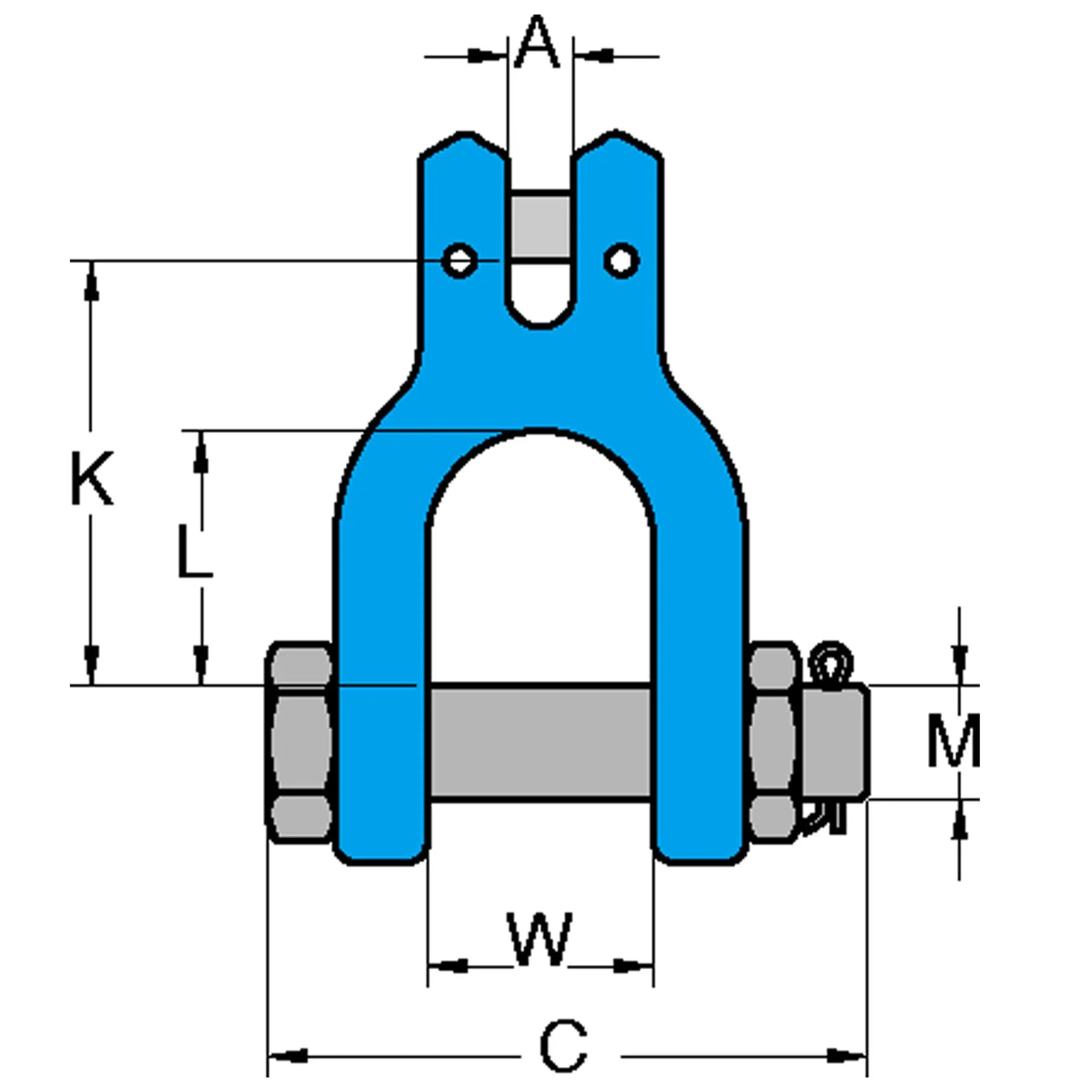 YOKE Grade 100 Clevis Shackle Dimensions